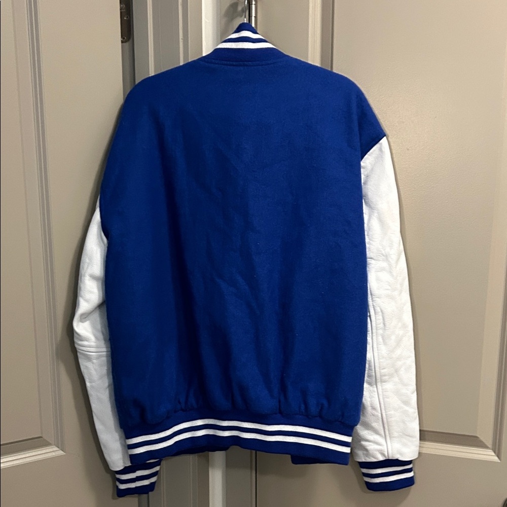 Stylish Blue and White Varsity Jacket - Picture 9 of 11